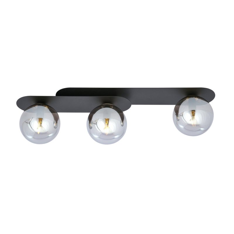 Emibig Randers black triple oval ceiling lamp with 3 smoked glass bulbs E14