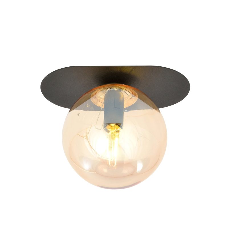 Emibig Randers bella lampada da soffitto ovale nera con sfera in vetro ambra E14