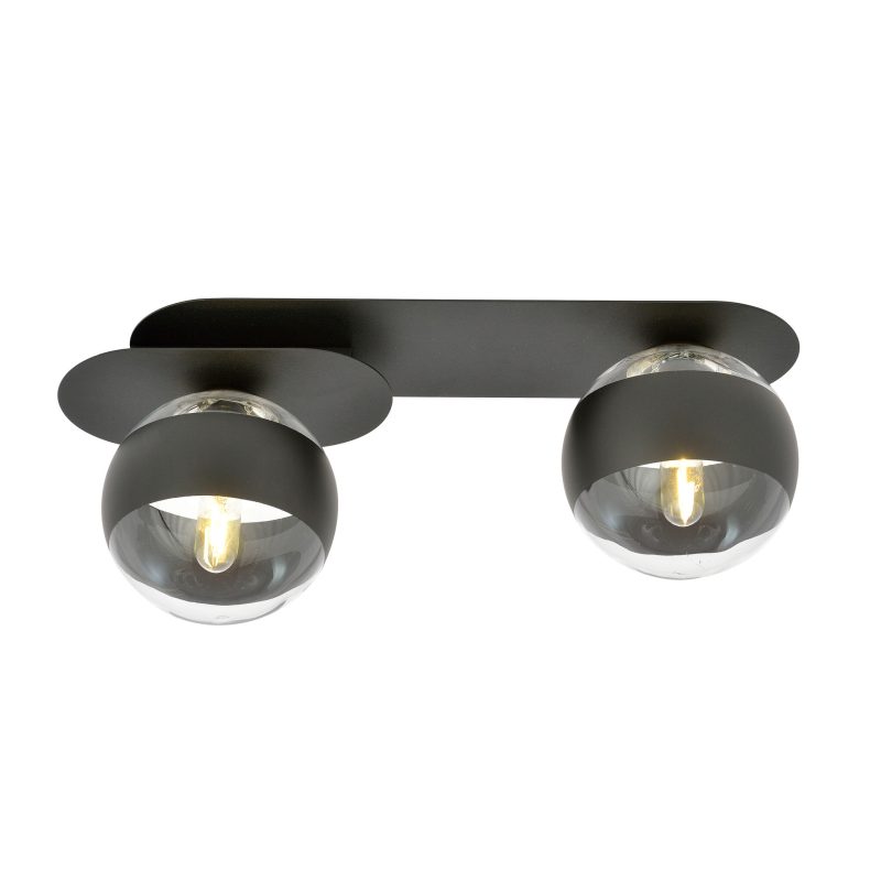 Emibig Randers elegant black double oval ceiling lamp with 2 striped glass bulbs E14