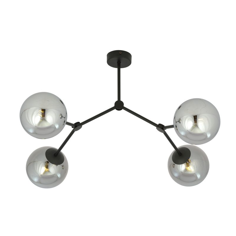Emibig Lampada a sospensione Viborg con 4 rami e lampadine fumé E14