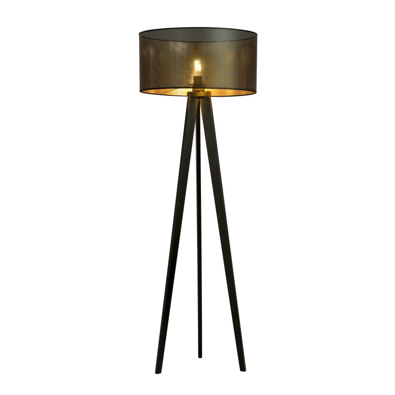 Emibig Lampada da terra 3 piedi nera e dorata Skive con tubo metallico robusto 1x E27