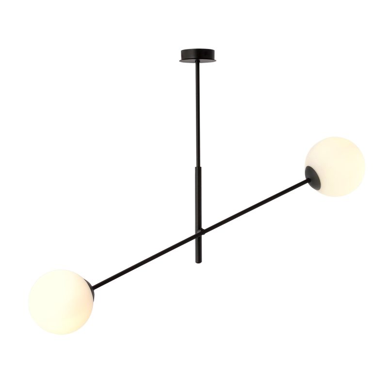 Emibig Lampada a sospensione nera con 2 vetri bianchi E14