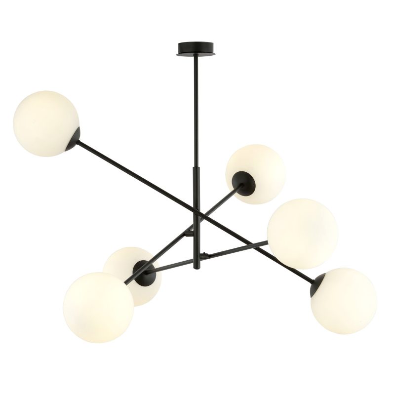 Emibig Hedensted grande lampada a sospensione nera con 6 vetri bianchi E14