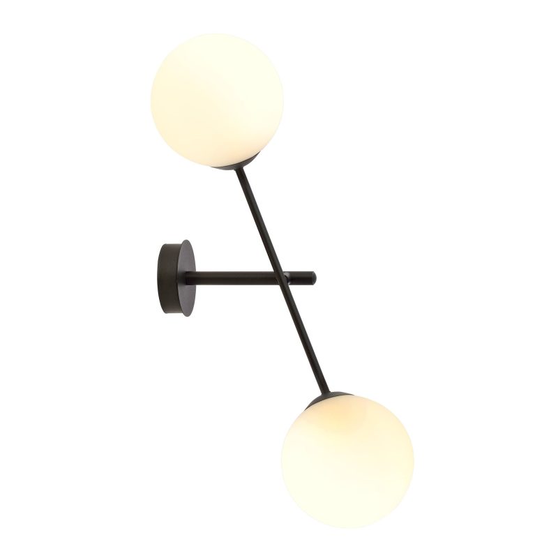 Emibig Lámpara de pared Hedensted con 2 bolas de vidrio redondas blancas E14