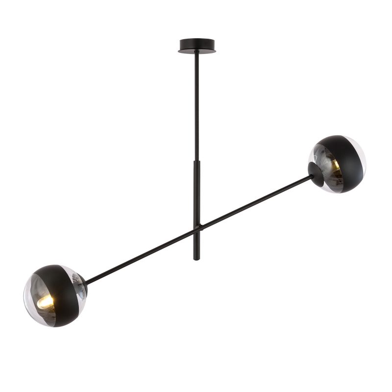 Emibig Lampada a sospensione Vordingborg nera con 2 lampadine in vetro striato E14