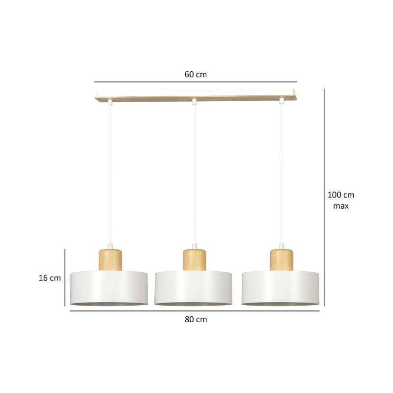 Emibig Lolland lampada a sospensione bianca lunga in legno naturale 3x E27