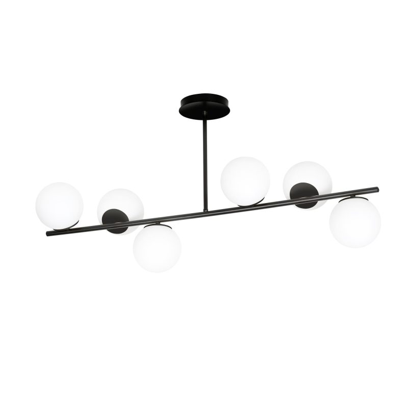 Emibig Lampada a sospensione Odder nera con sfere bianche latte 6x E14