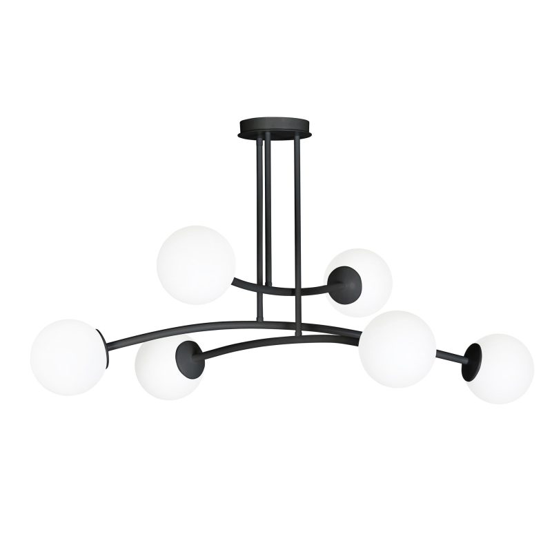 Emibig Lemvig Design Pendelleuchte schwarz mit weißem Glas 6 Lampen E14