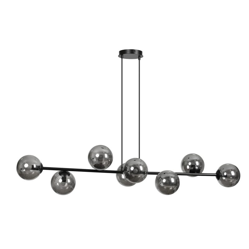 Emibig Lampada a sospensione lunga nera Herlev con 8 lampadine nere fumé E14