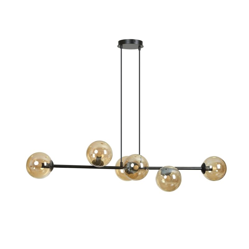 Emibig Lejre élégante noire 6 lampes E14 suspension moyenne avec 6 ampoules couleur ambre