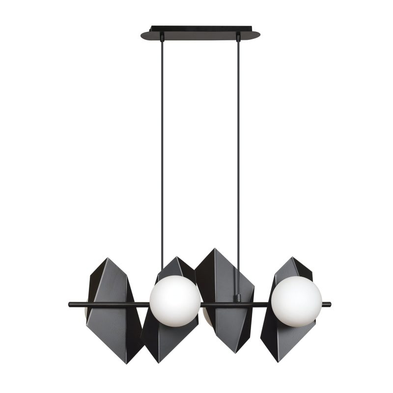 Emibig Assens zwarte brede pendellamp met 4 melkglas bollen E14