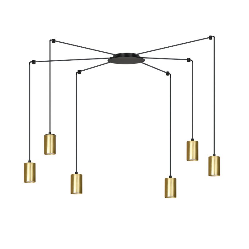Emibig Turku goud en zwarte regelbare spider hanglamp met 6 gouden kokers metaal GU10
