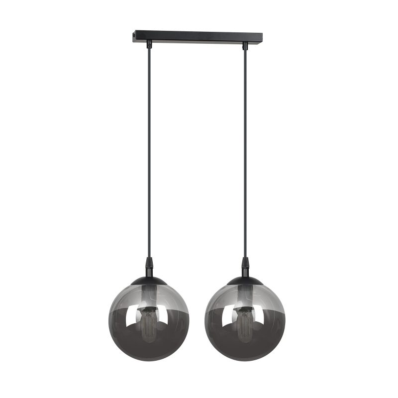 Emibig Hängeleuchte Billund mit doppelter schwarzer Kugel, 14 cm, mit Rauchglas E14