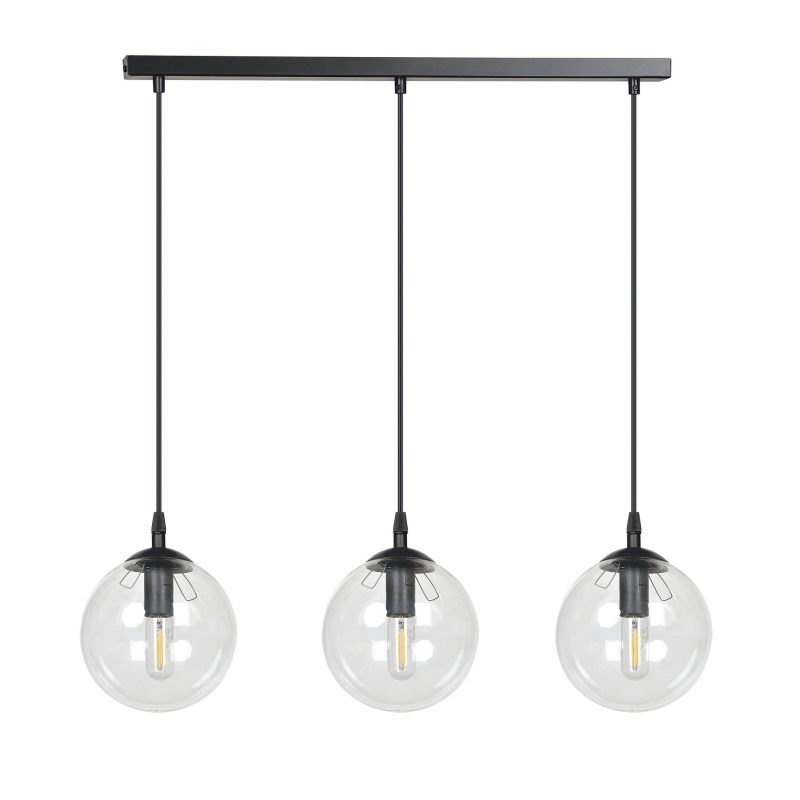 Emibig Billund elegante lampada a sospensione nera tripla con bulbo trasparente 14 cm per lampada E14