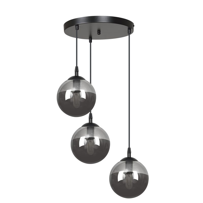 Emibig Kerteminde runde elegante schwarze Hängelampe dreifach für Lampe E14 geräuchert