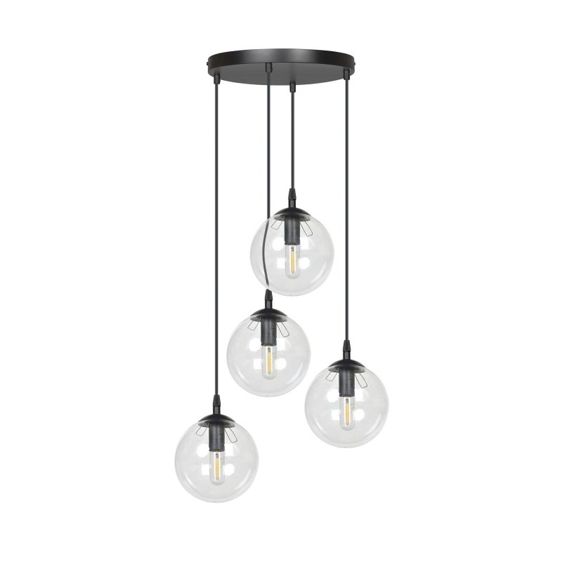 Emibig Kerteminde 4 lampada a sospensione con sfere nere da 14 cm e vetro trasparente