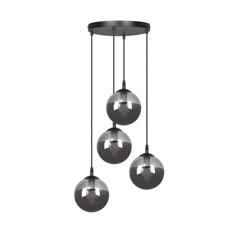 Emibig Kerteminde 4 Anhänger elegante schwarze Hängelampe mit geräucherten Glühbirnen 14 cm für Lampe E14