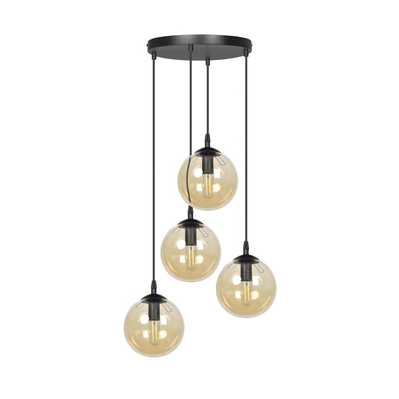 Emibig Kerteminde 4 lampes sphère ambre 14 cm lampe suspendue ronde avec hauteur réglable 4x E14