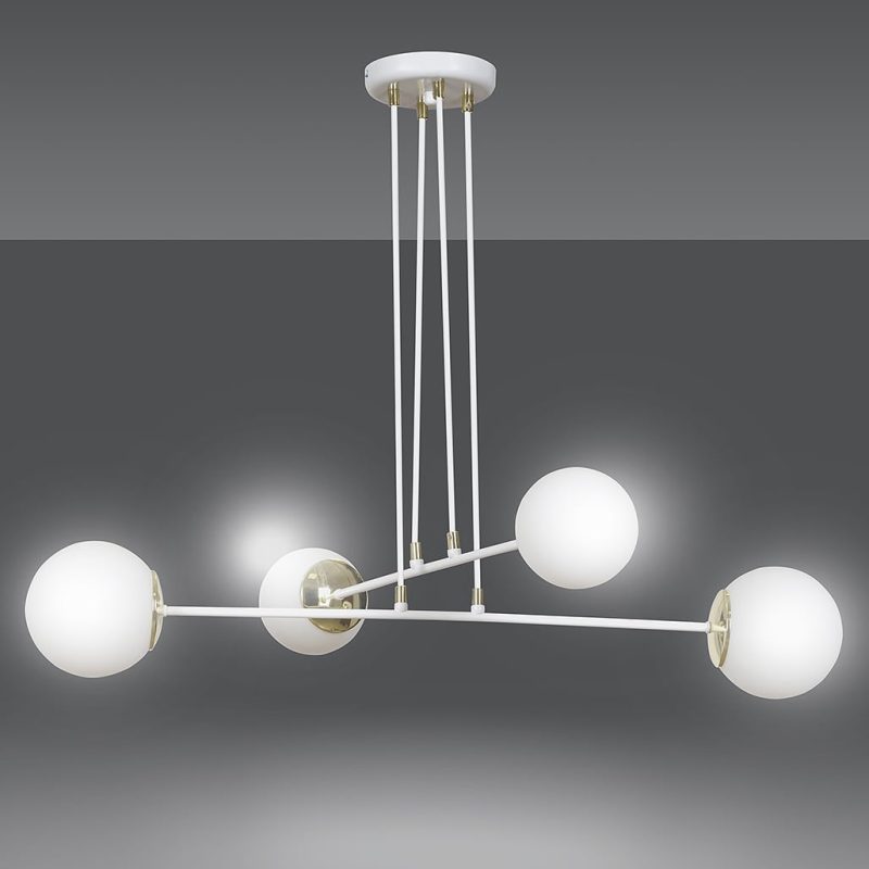 Emibig Oulu wit met messing hanglamp en wit glas 4x E14