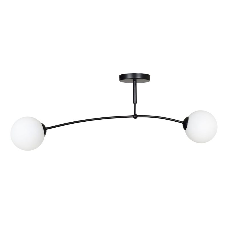 Emibig Lampada da soffitto curva Lahti nera con 2 x E14 bulbo in vetro bianco