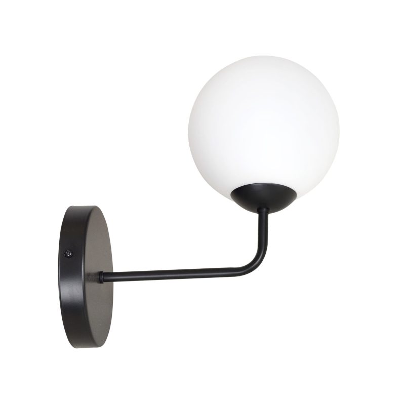 Emibig Lahti schwarze schlichte Wandleuchte mit weißem Glas 1x E14