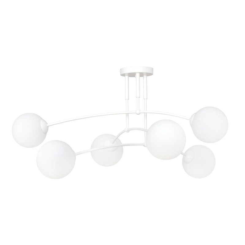 Emibig Lahti witte triple gebogen plafondlamp met 6 x E14 wit glazen bol