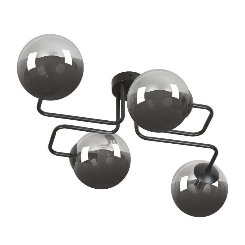 Emibig Kangasala lampada da soffitto 4L nera con lampadine in vetro fumé E14