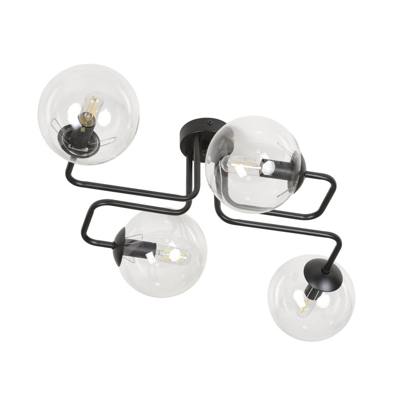 Emibig Kangasala coole 4L Deckenleuchte schwarz mit transparenten Glasbirnen E14
