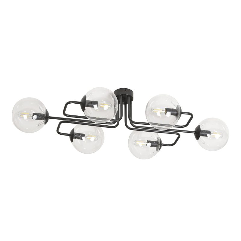Emibig Kangasala cool 6L lampada da soffitto nera con lampadine in vetro trasparente E14