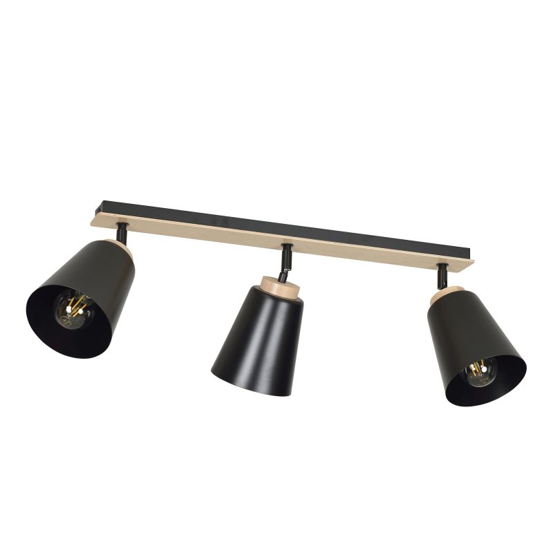 Emibig Salo 3L lampada da soffitto nera e legno 3x E27