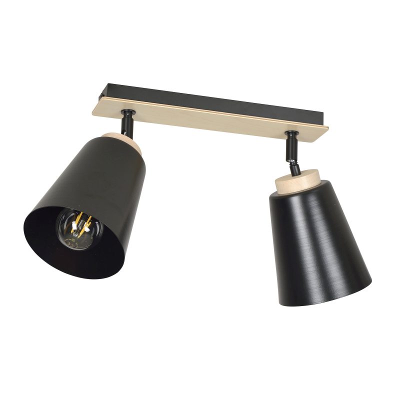 Emibig Salo 2L lampada da soffitto nera e legno 2x E27