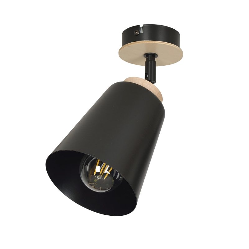 Emibig Salo lampada da soffitto nera e legno 1x E27