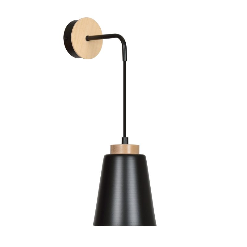 Emibig Kaarina nera con lampada da parete in legno 1x E27