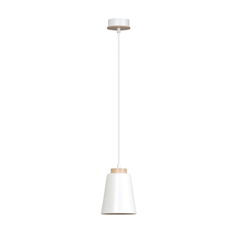 Emibig Kaarina witte pendellamp met hout 1x E27