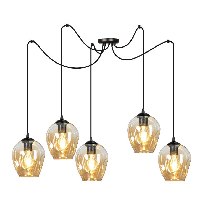 Emibig Malmo suspension 5x E27 couleur ambre décentralisable