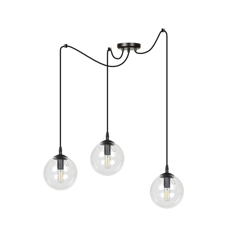 Emibig Uppsala schwarze 3L Pendelleuchte mit transparentem Glas 3x E14