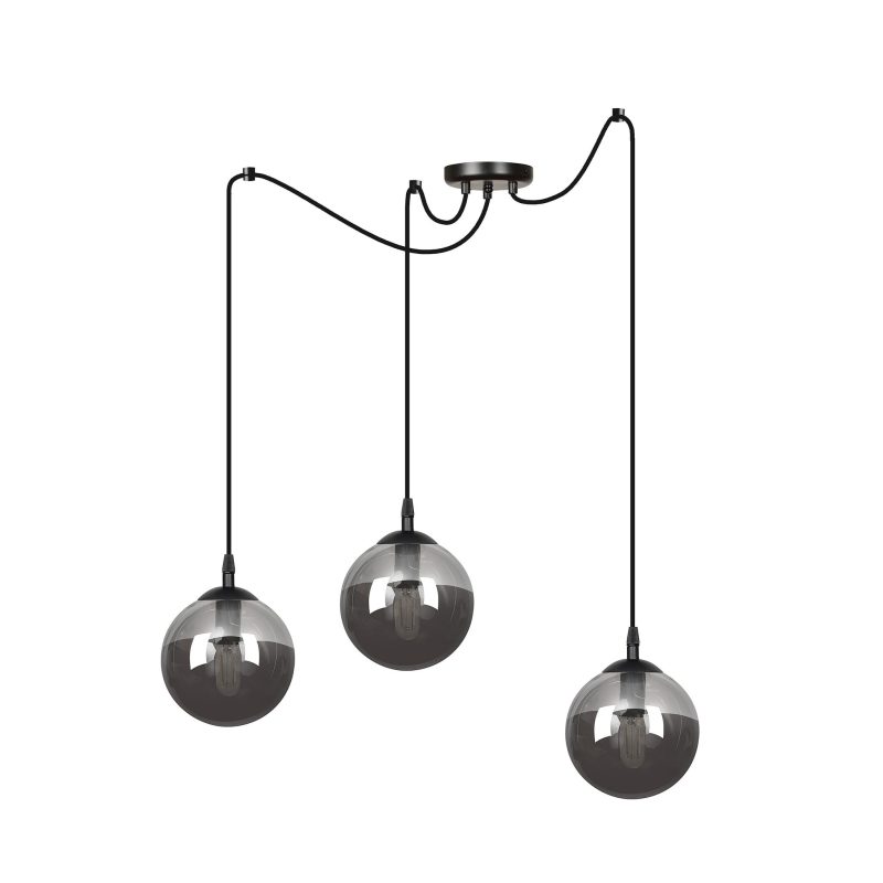 Emibig Uppsala bella lampada a sospensione nera 3L vetro fumé 3x E14