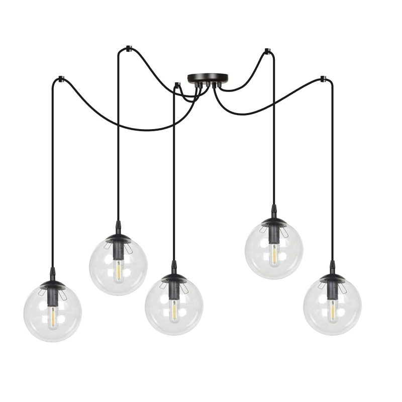 Emibig Uppsala schwarze 5L Pendelleuchte mit transparentem Glas 5x E14