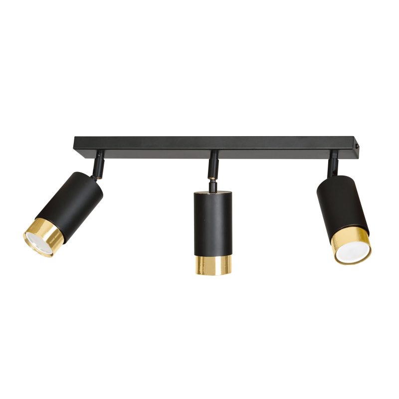 Emibig Boras 3L Deckenstrahler in Schwarz mit Gold-Finish, ausrichtbar, GU10