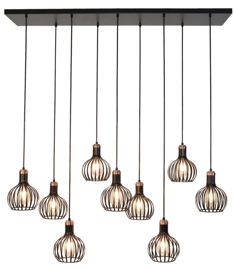Fantasia Raga hanglamp 9-lichts E27 fitting zwart koper staal