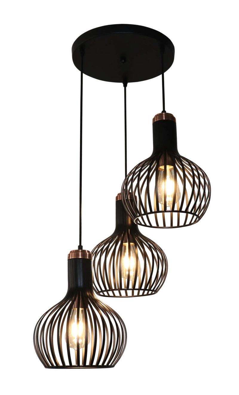 Fantasia Rio hanglamp 3x E27, zwart met koper, stalen frame