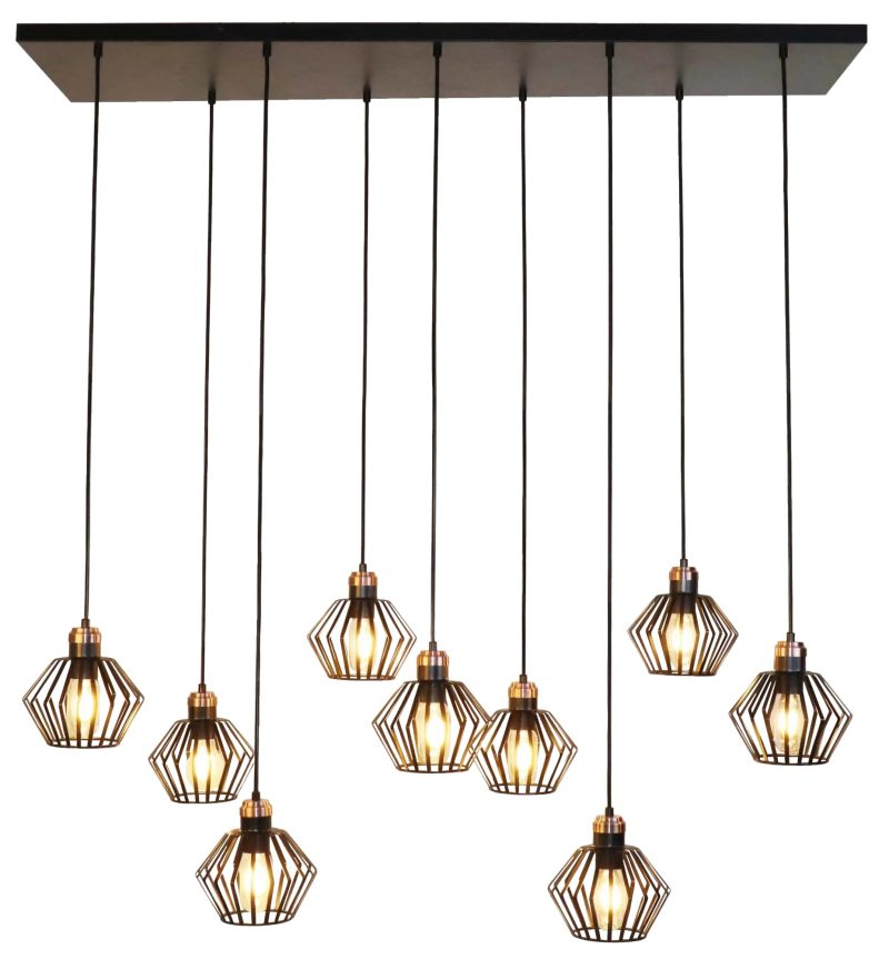 Fantasia Shary hanglamp 9-lichts zwart/koper, E27 fitting, IP20