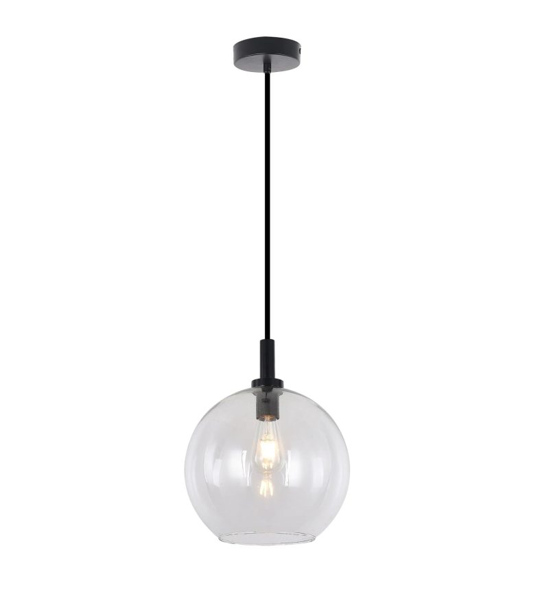 Fantasia Osira lampada a sospensione E27 nero, vetro trasparente Ø250mm, IP20