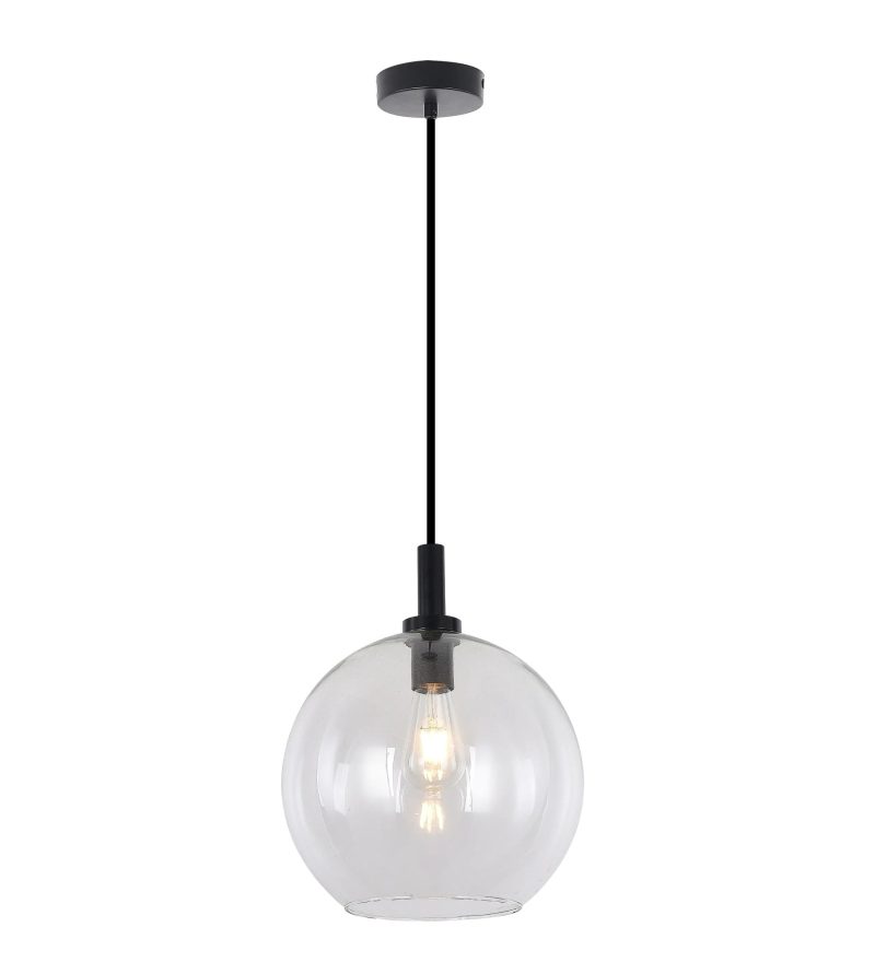Fantasia Suspension Osira E27 noir, verre clair Ø300mm, IP20