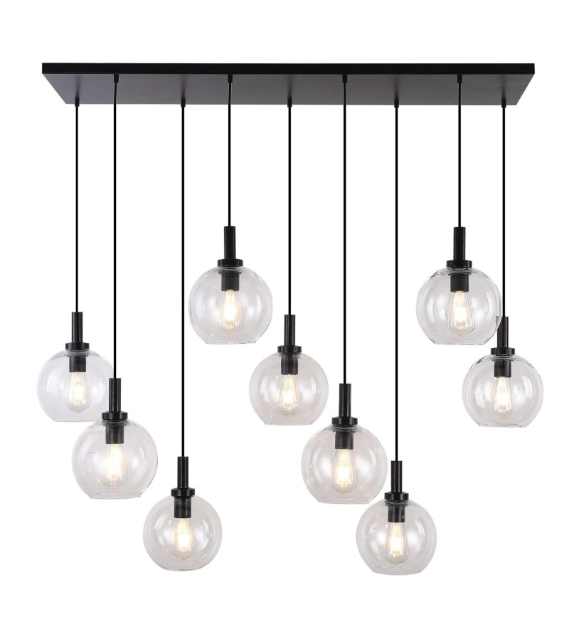Fantasia Lampada a sospensione Osira nera, 9x E27, vetro Ø20 cm