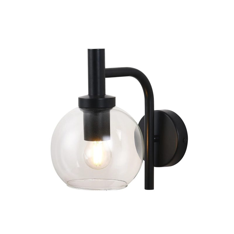 Fantasia Osira applique E27 nero, vetro trasparente Ø150 mm, IP20