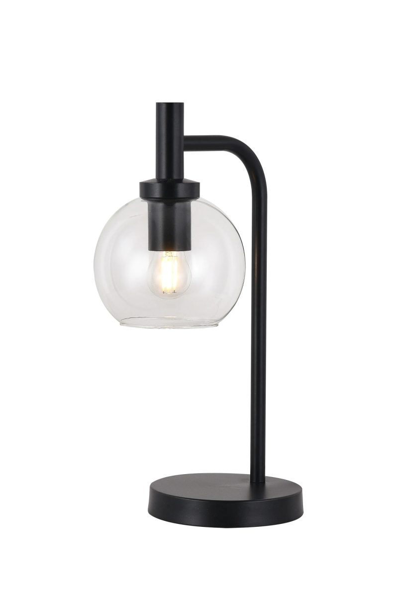 Fantasia Lampe de table Osira E27 noir, verre transparent Ø150mm, acier
