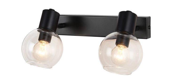 Fantasia Applique Osira 2x E14, vetro trasparente, acciaio nero