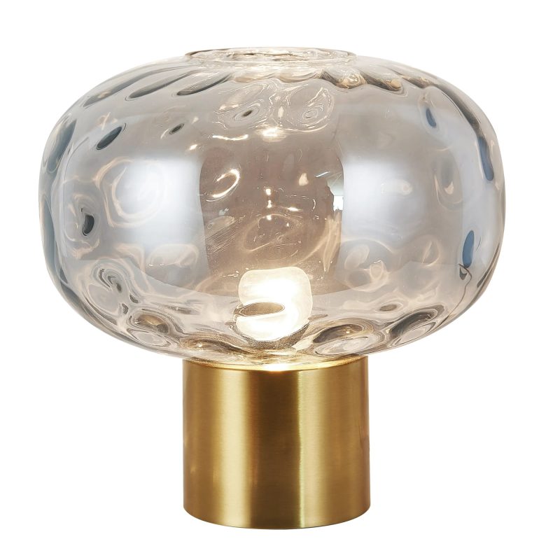 Fantasia Okiru tafellamp E27 goud met asgrijs glazen kap Ø300mm