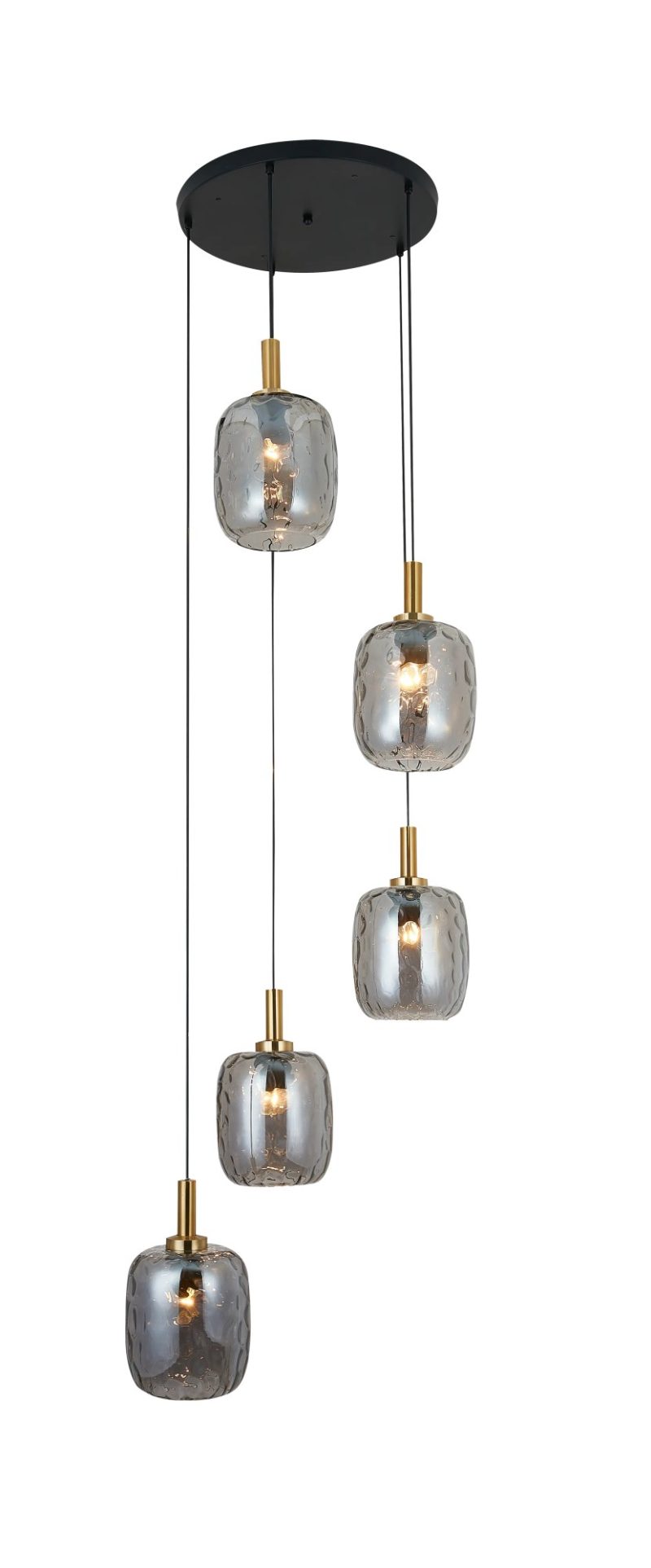 Fantasia OKIRU Pendelleuchte 5xE27 schwarz mit aschgrauem Glas Ø180mm